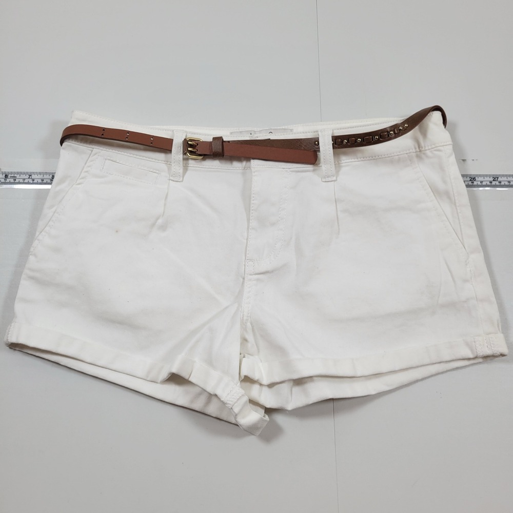 American Rag Shorts Womens 7 White Good Cuffed Chino Belted Stretch Casual